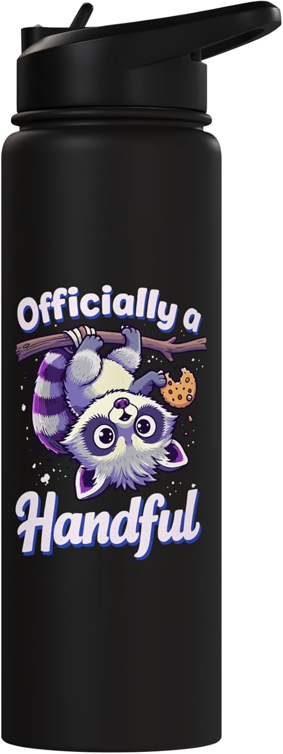 Botella de agua acero inoxidable aislada con raccoon para cumpleaños