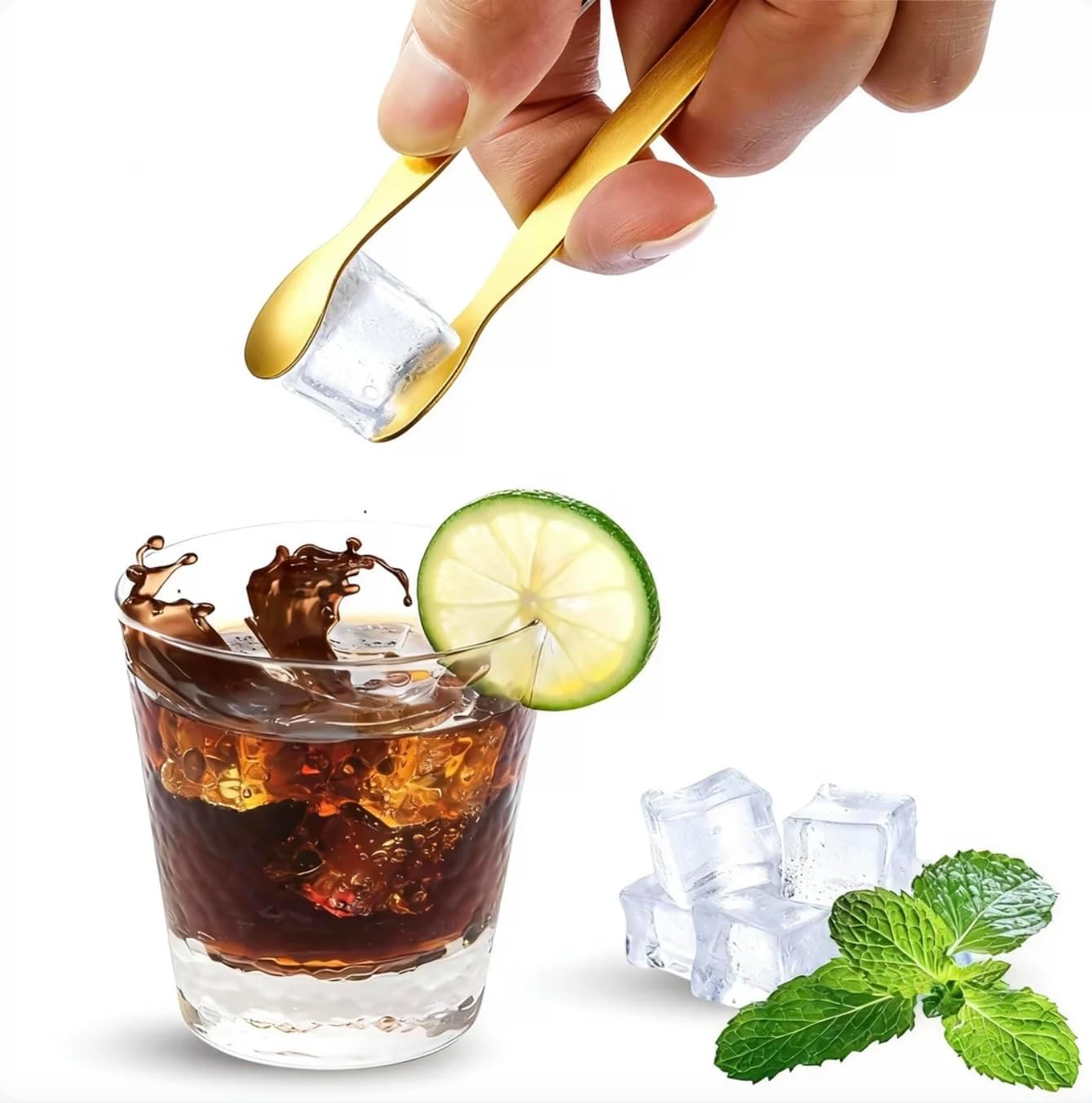 Pinzas acero inox para cubos azúcar 12uds dorado