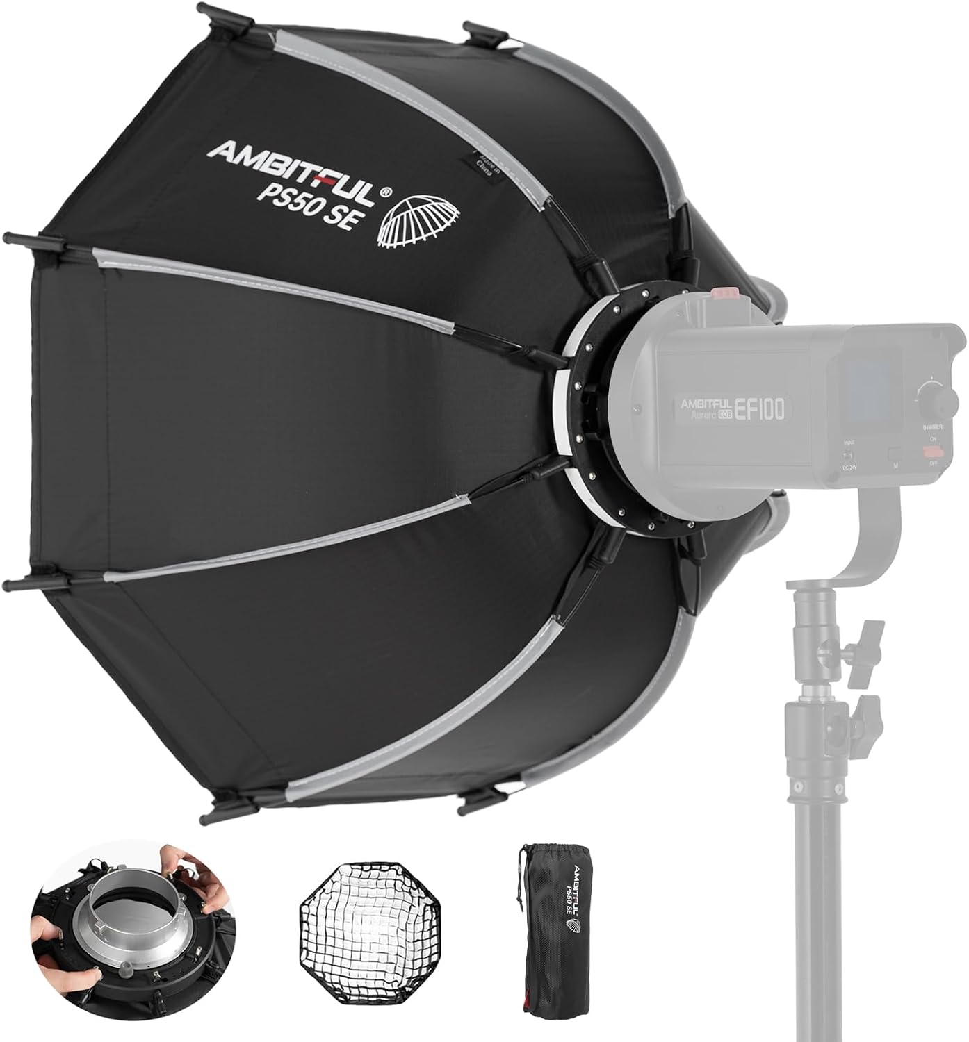 Caja luz octogonal Mini SE 50cm Bowens con difusores