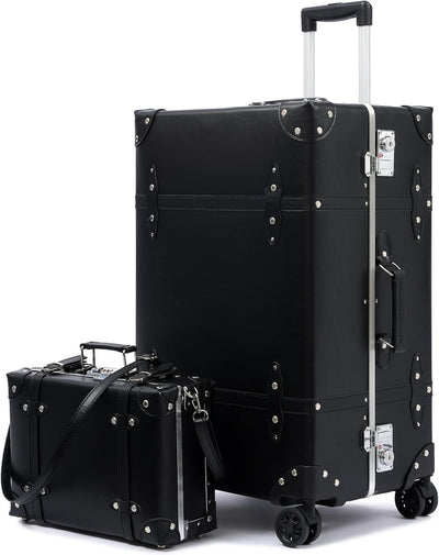Maleta PU piel vintage con ruedas 360° y candado TSA negro