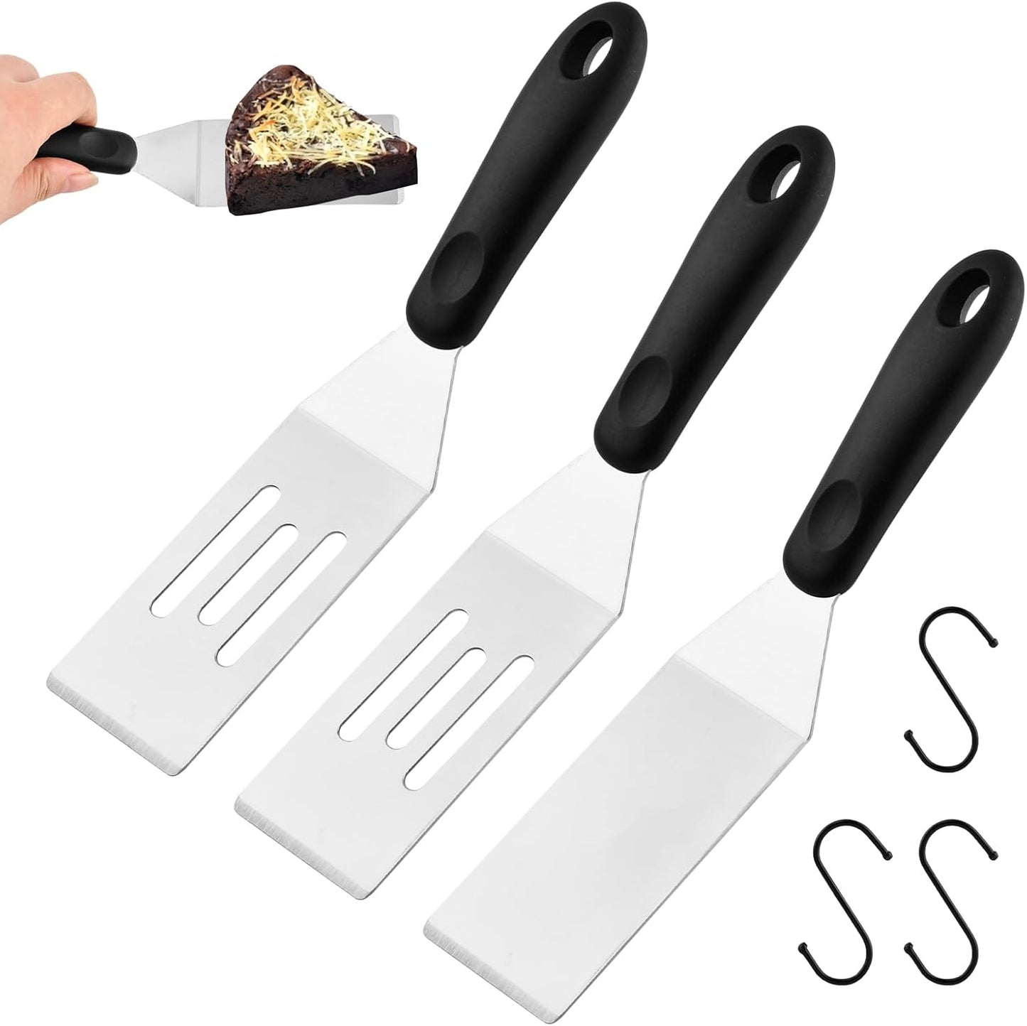 Juego de 3 espátulas de acero inoxidable con ganchos para cocina