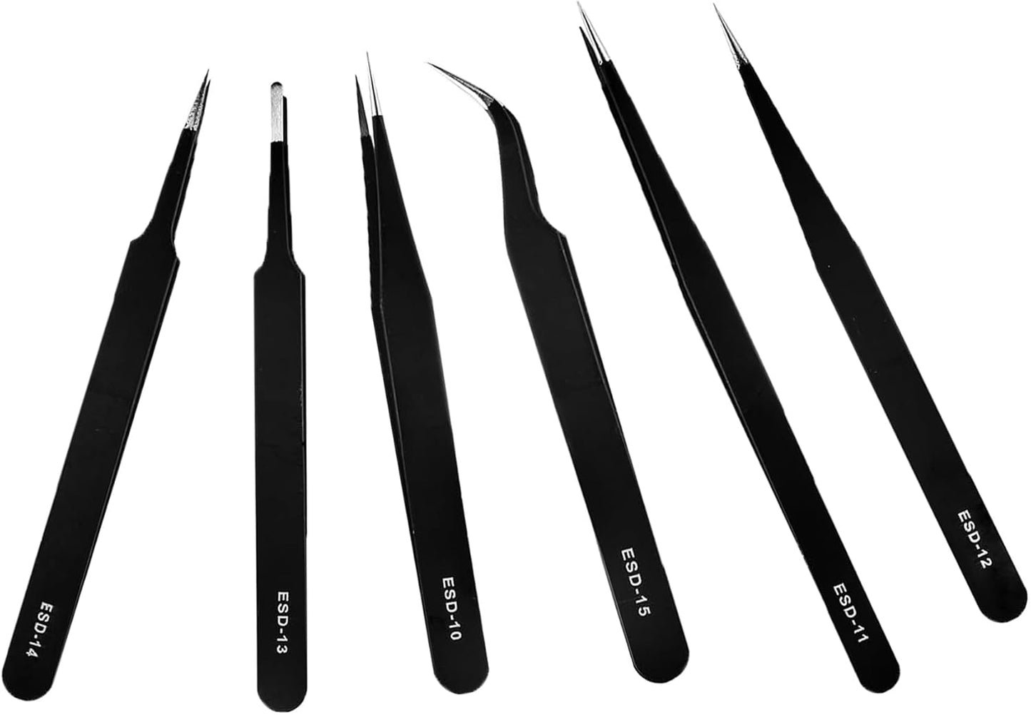 Set 6 Pinzas Antiestáticas Acero Inox para Electrónica
