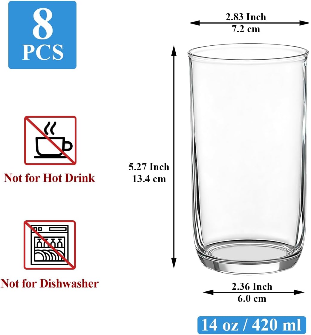 Juego de 8 vasos Collins de plástico PET transparente de 14 oz