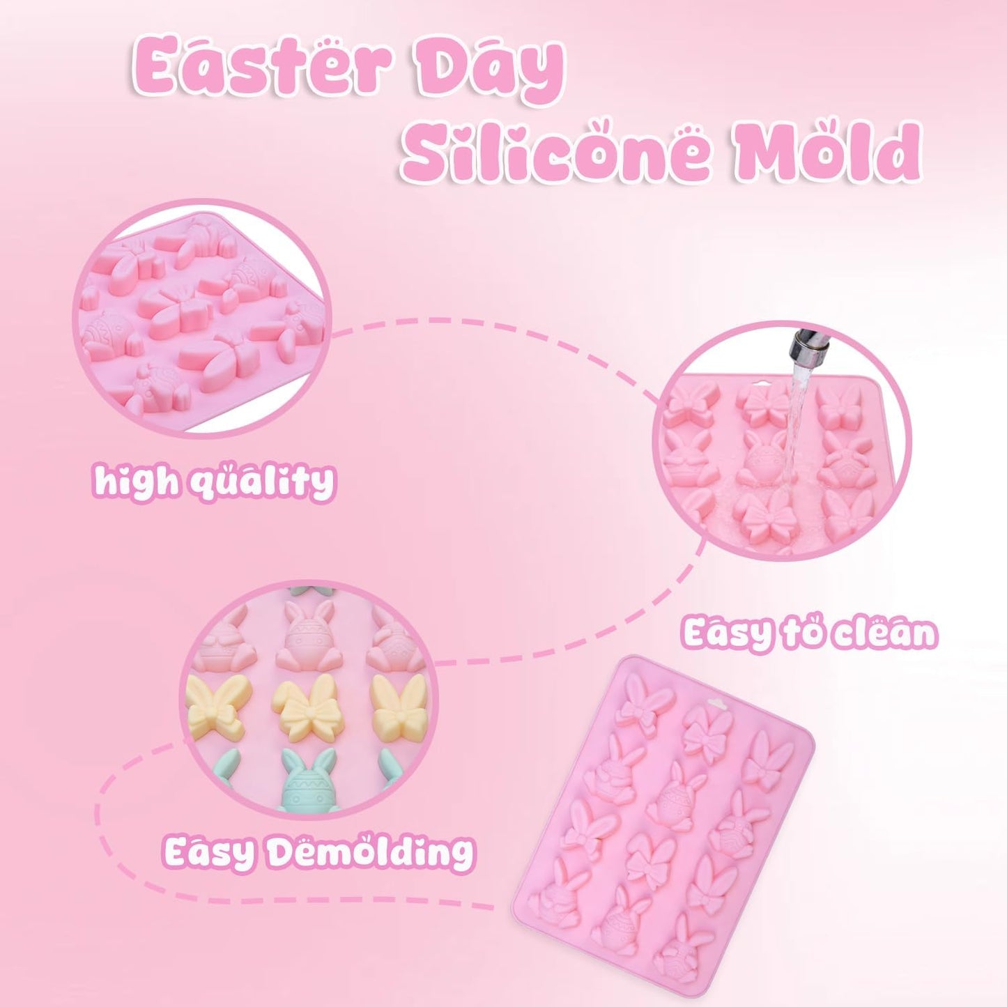 Molde de silicona de Pascua con diseños de conejo y huevo 12 cavidades