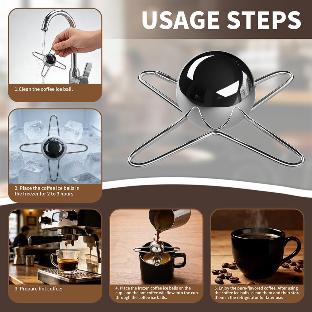 2 bolas de enfriamiento de café expreso de acero inoxidable con soporte