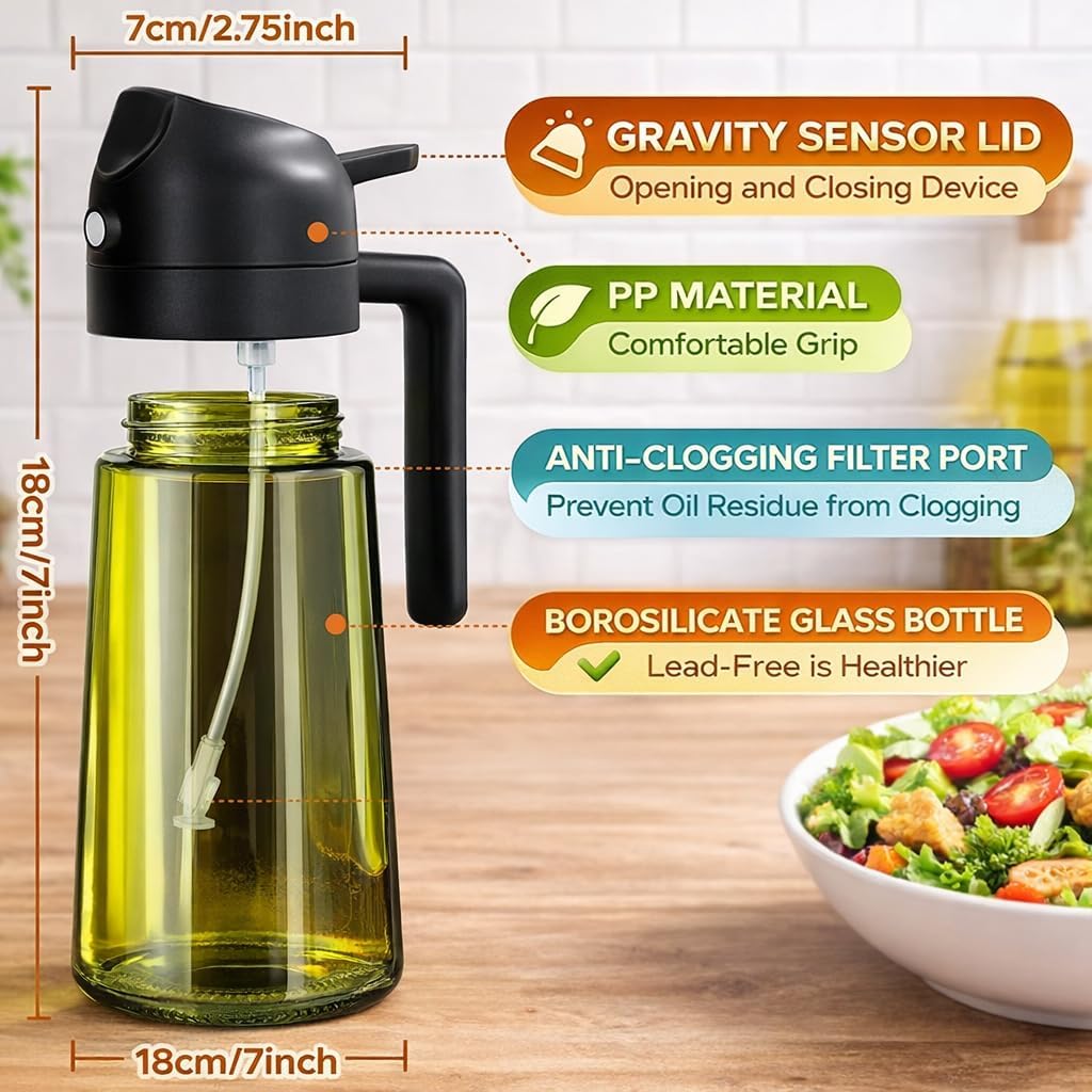 Pulverizador aceite 16oz vidrio verde freidora aire