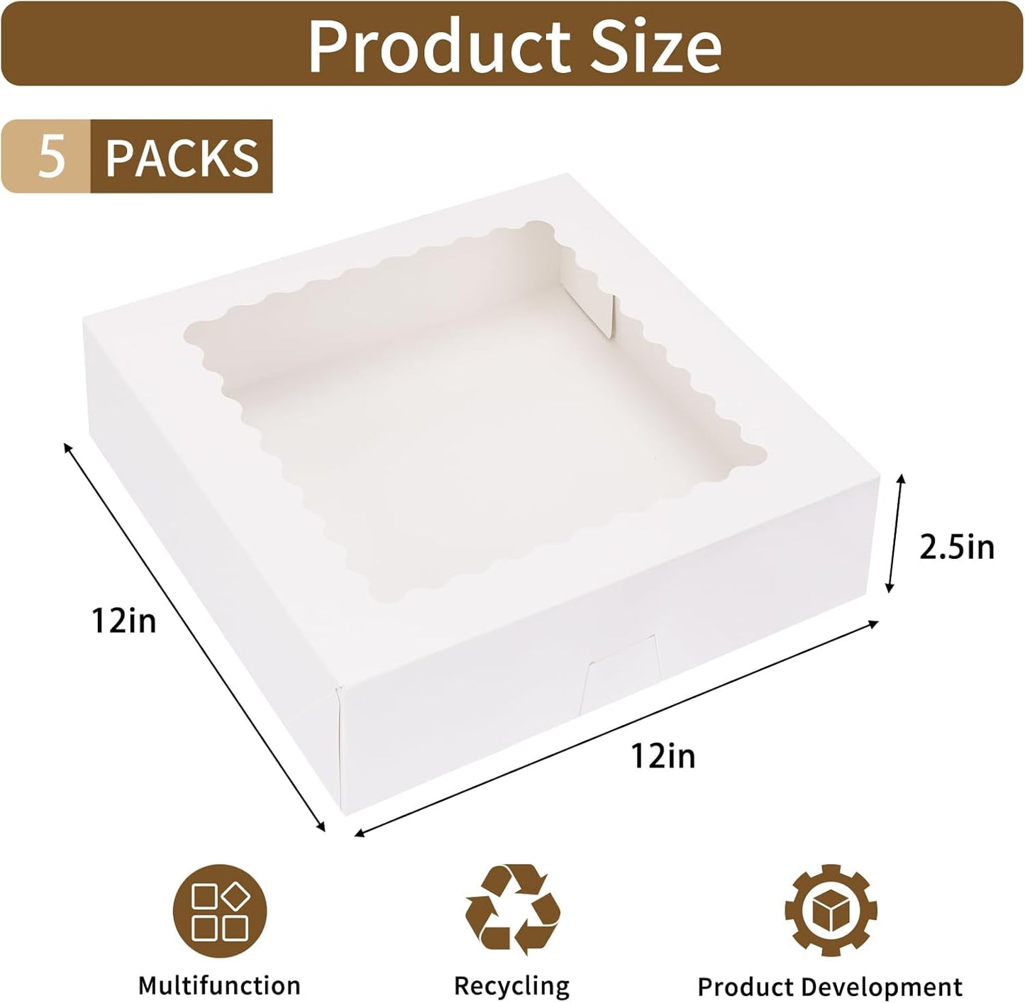 5 Cajas Tartas 12x12pulg Ventana para Galletas Pasteles