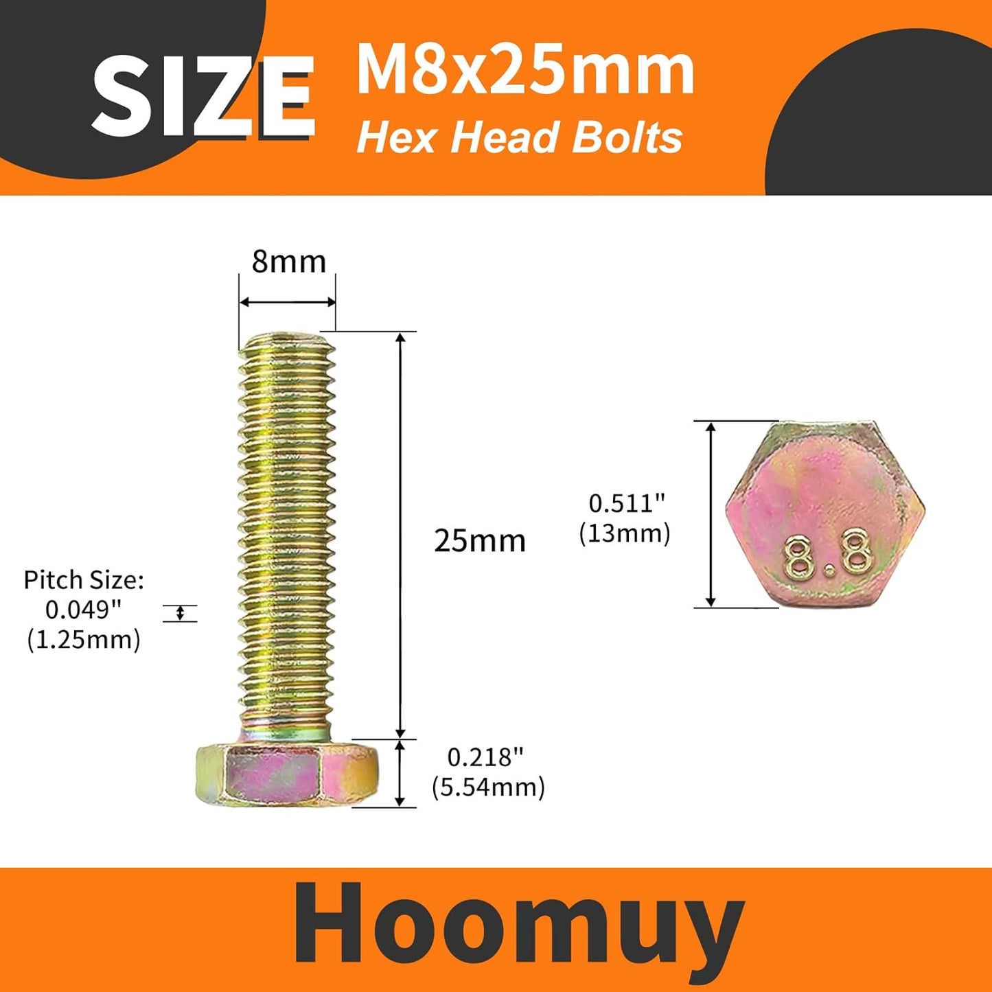Tornillos hex M8x0.984pulg 25 pzas acero gr8.8 galvanizado