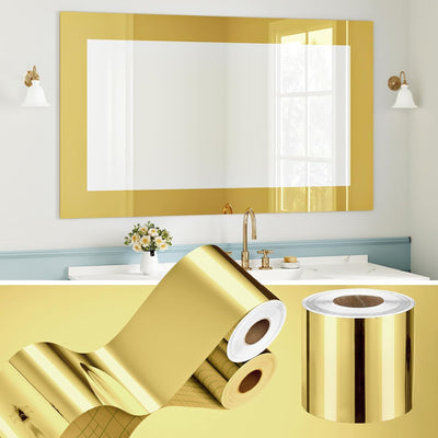 Papel tapiz dorado borde impermeable para baño cocina oficina
