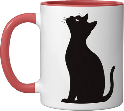 Taza de cerámica para mujer hombre niña niño con gato divertido negro rojo blanco