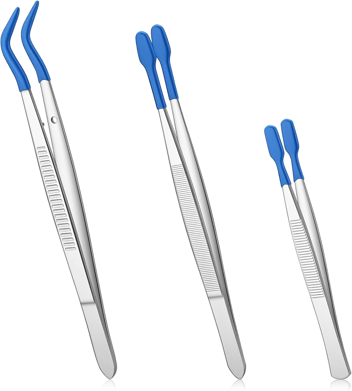 Set 3 Pinzas Joyería Punta Goma Rectas Azul Plata