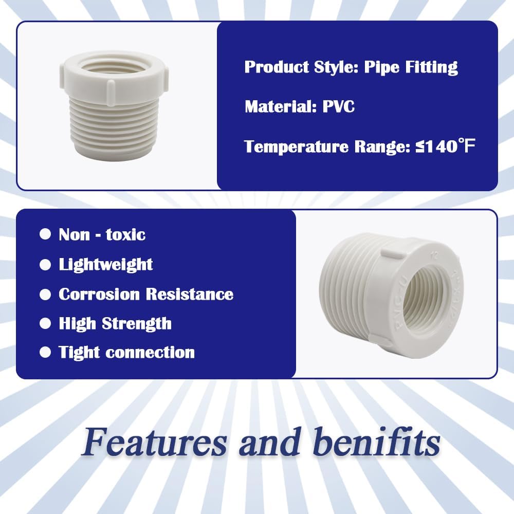 10 Pzas Adaptador PVC 3/4x1/2