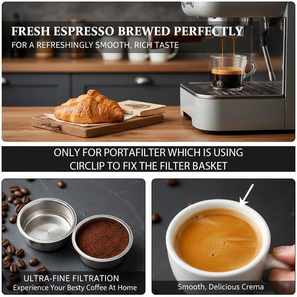 2 Pzas Cesta Filtro Espresso Acero Inox Doble Capa