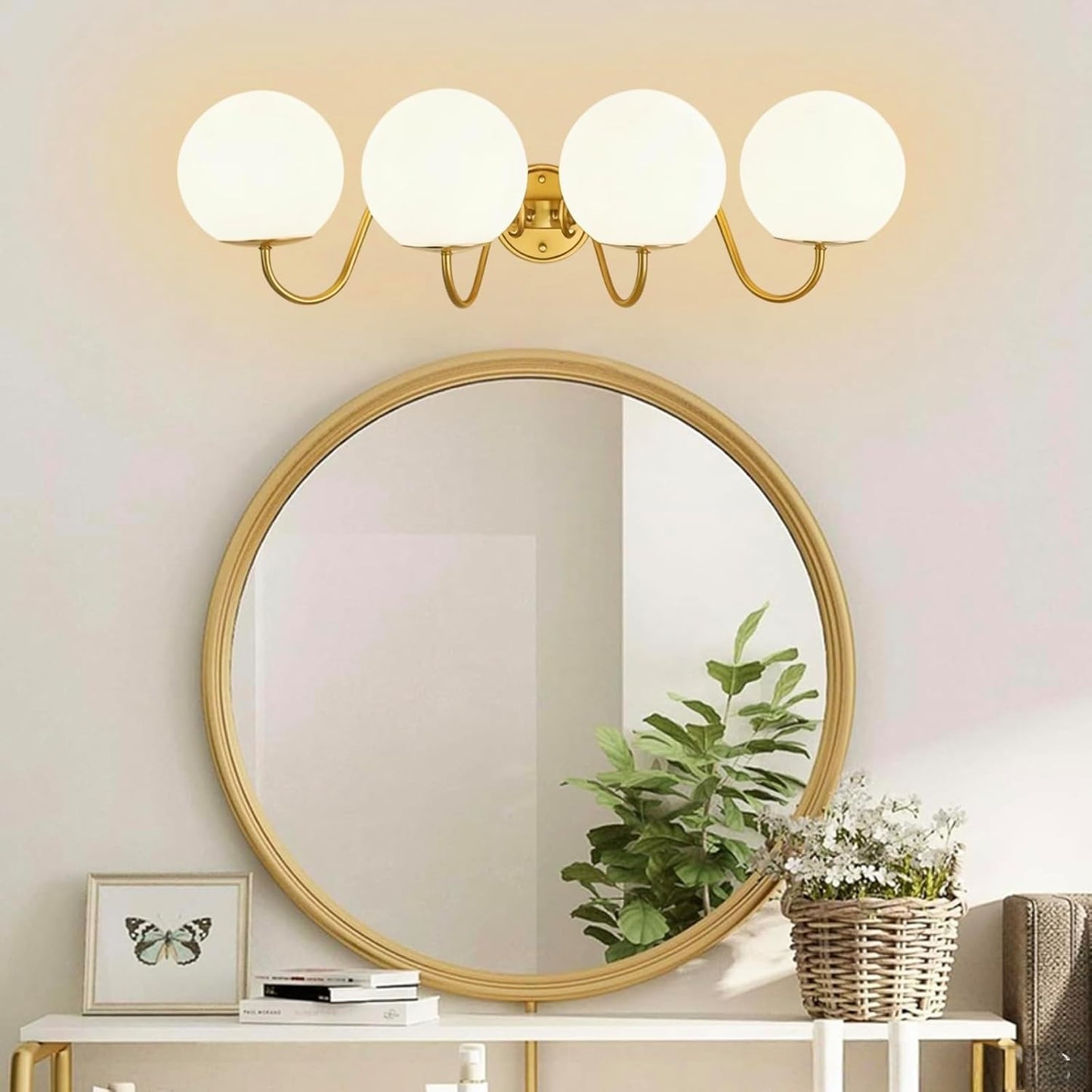Luz de baño vintage con esfera blanca 4 luces G9