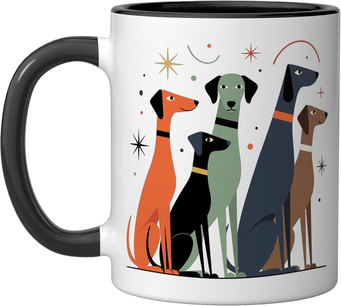 Taza cerámica estilo mid-century y atomic age negra/blanca