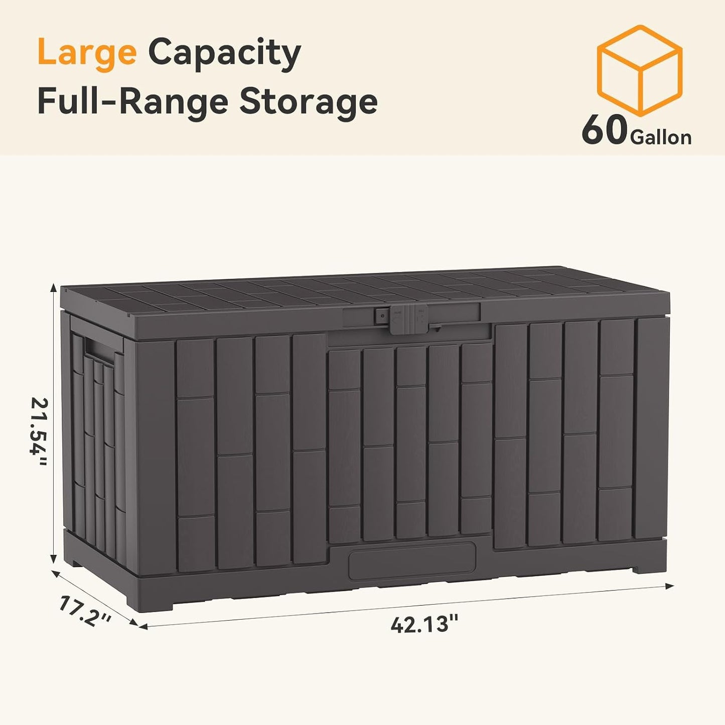Caja terraza 60gal impermeable tapa cerradura banco marrón