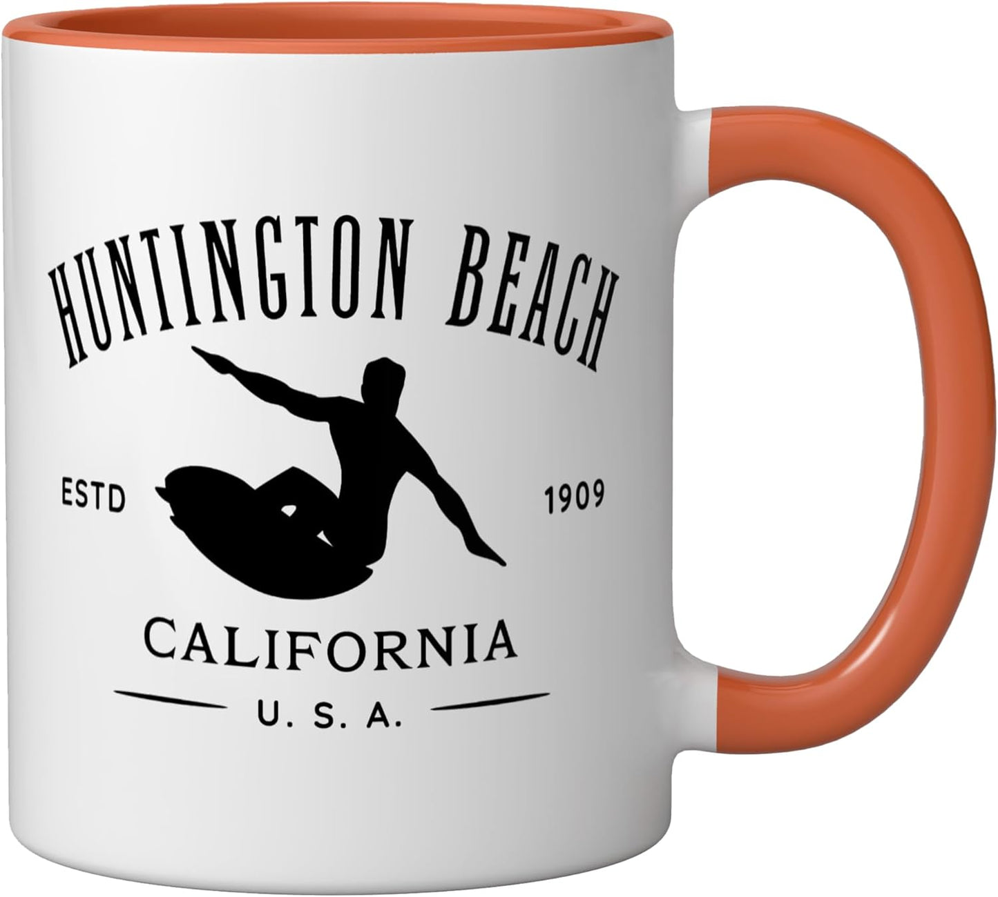 Taza Cerámica Diseño Surf Huntington Beach Naranja/Blanco