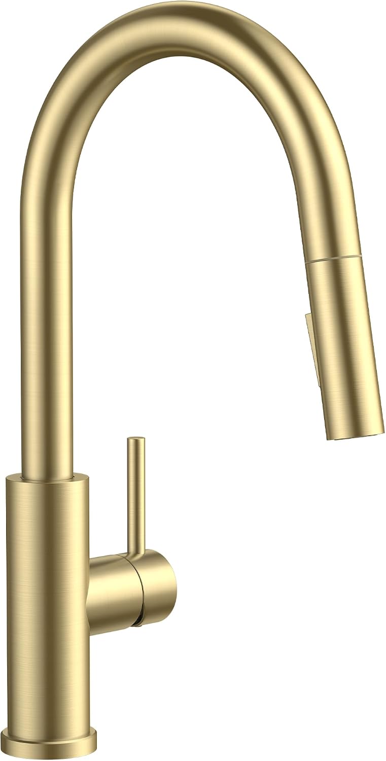 Grifo cocina acero inox dorado arco alto 1 agujero