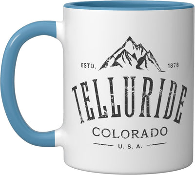 Taza cerámica Telluride Colorado Diseño Montaña Azul/Blanco