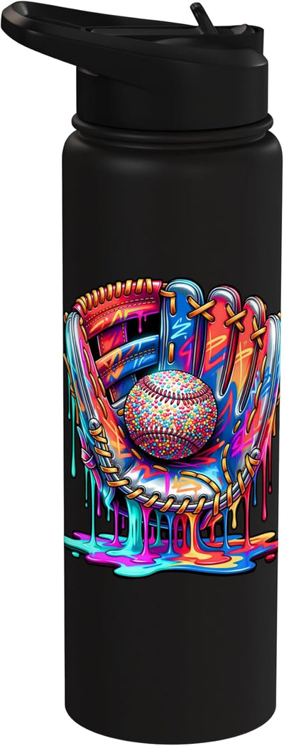 Guante béisbol niño y botella acero inox aislada