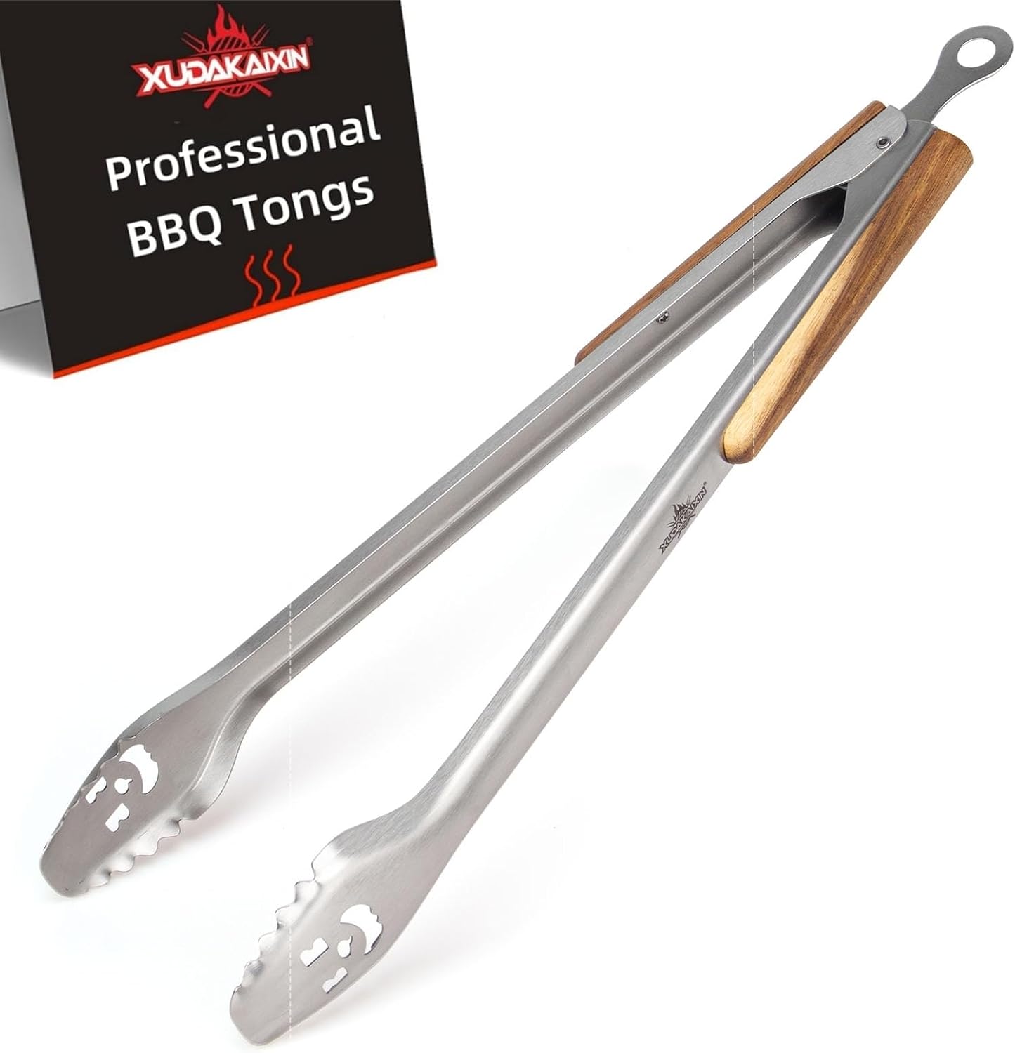 Pinzas barbacoa acero inox 21pulg mango acacia duradera