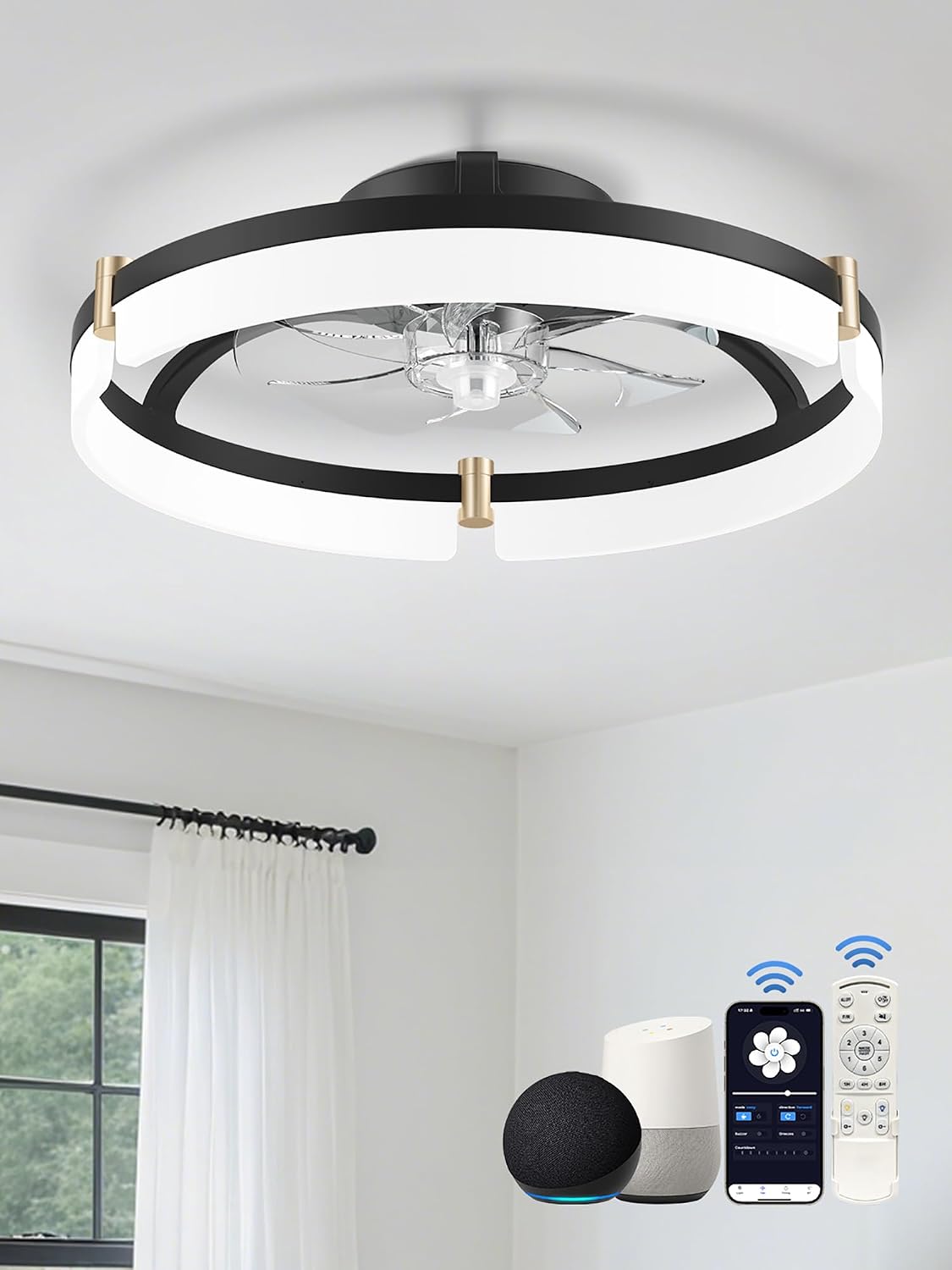Ventilador techo inteligente 20pulg luces control Alexa