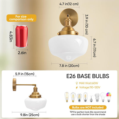 Aplique pared baño lámpara vidrio blanco latón mate