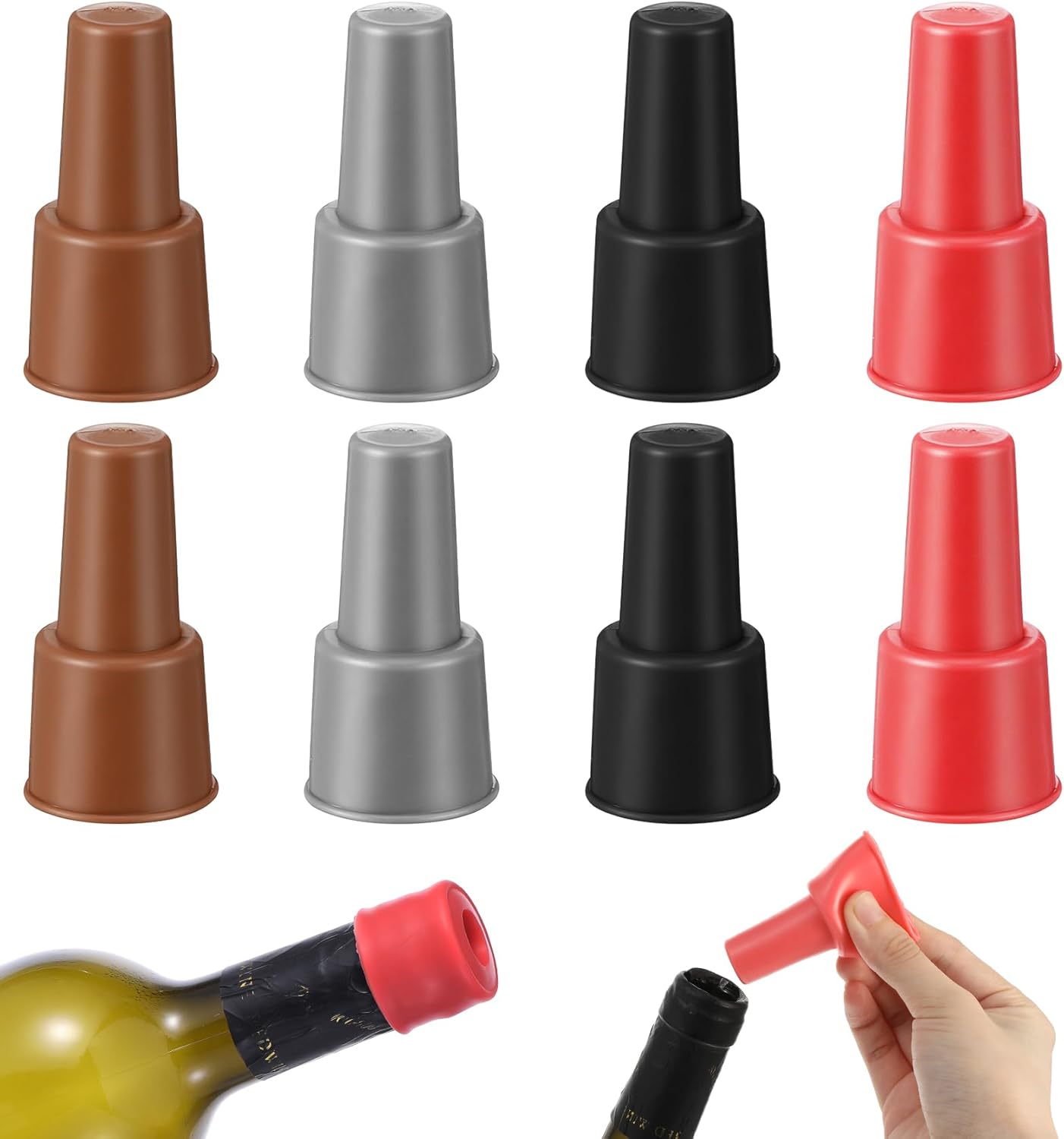 8 Tapones Silicona Botella Vino Sello Hermético 4 Colores