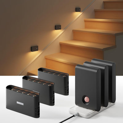 6 Luces Nocturnas Sensor Movimiento LED Recargable 1500mAh Negro