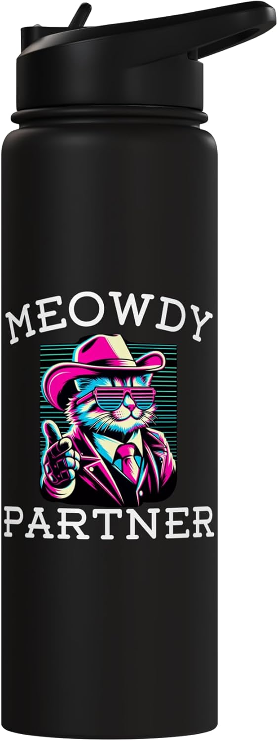 Botella agua acero inox aislada chiste gato vaquero