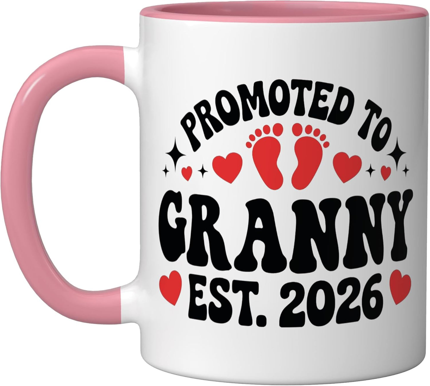Taza cerámica para bebé con mensaje de felicitaciones rosa/blanco