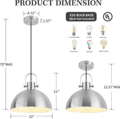 Luces colgantes níquel cepillado 12pulg ajustable paquete 3