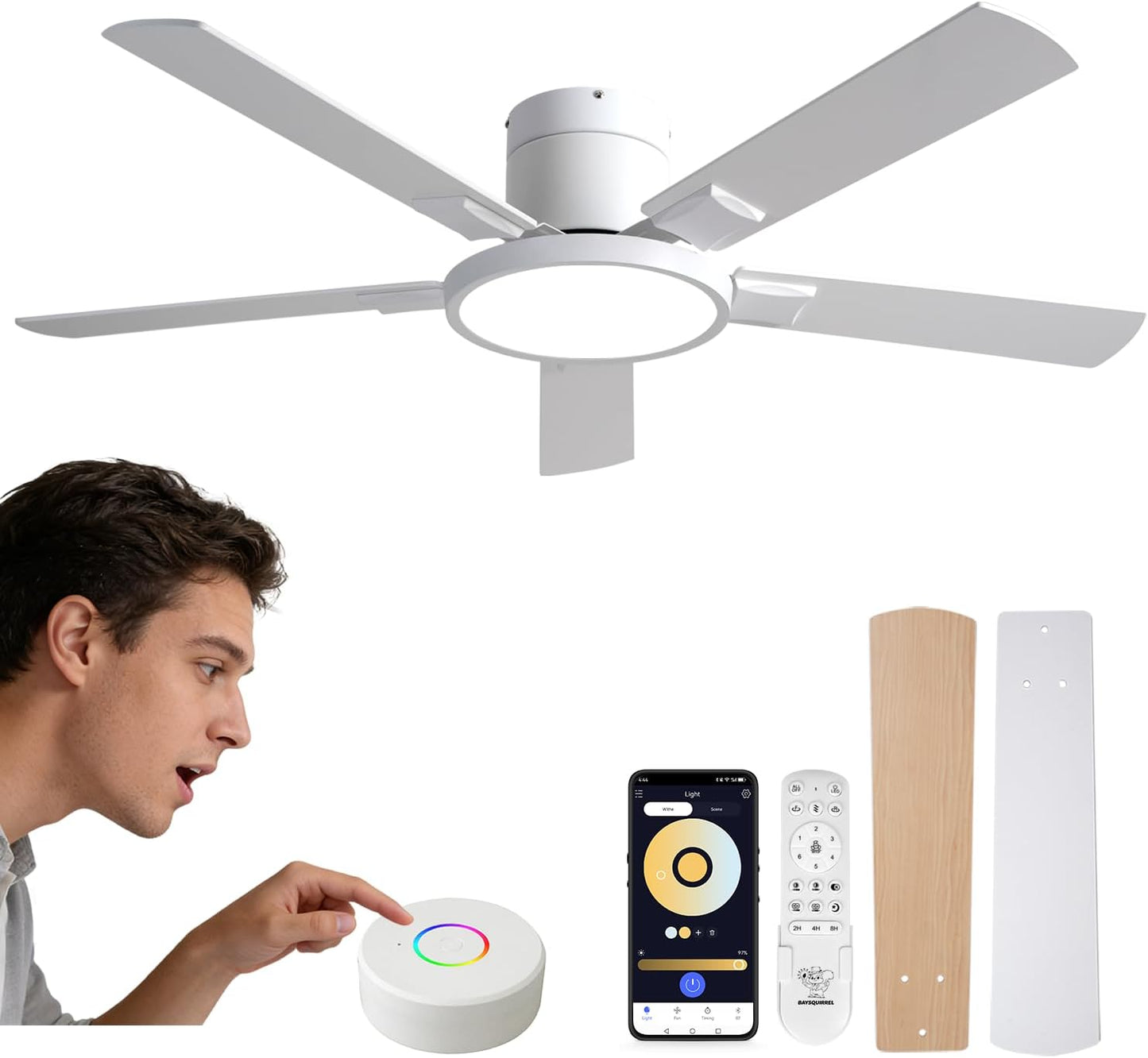 Ventilador techo 52pulg luces LED control remoto 6 velocidades