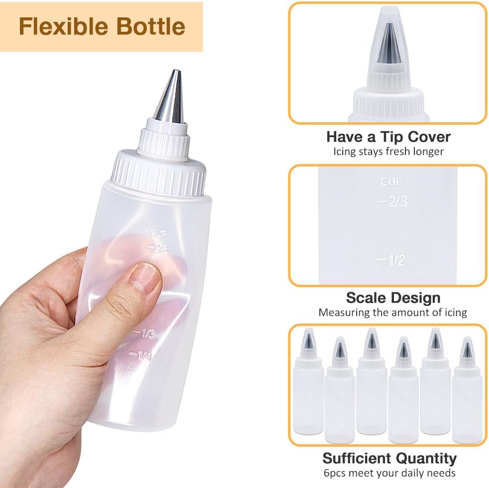 Botellas exprimibles para glaseado de galletas y panqueques, 6 unidades