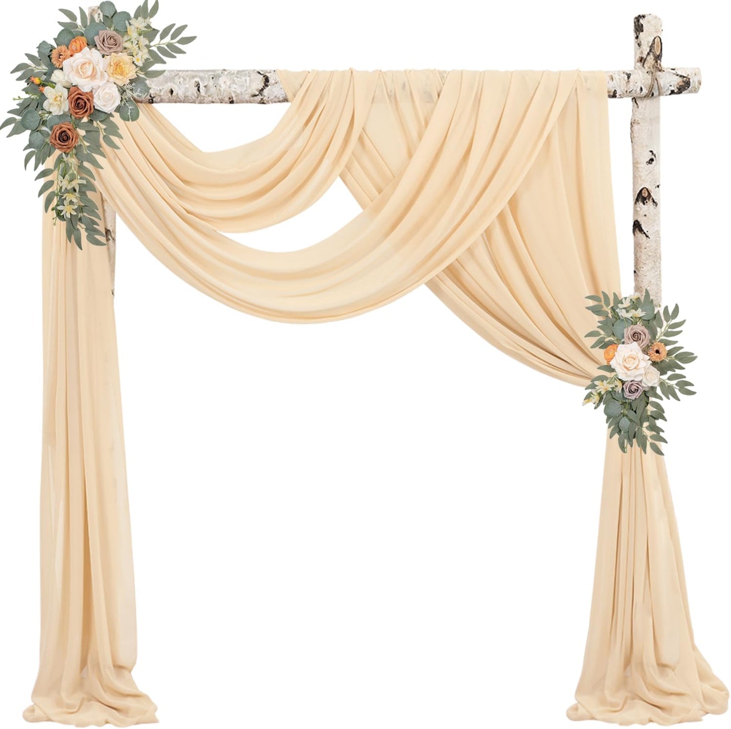 2 Cortinas arco boda 20ft x28pulg gasa transparente champán