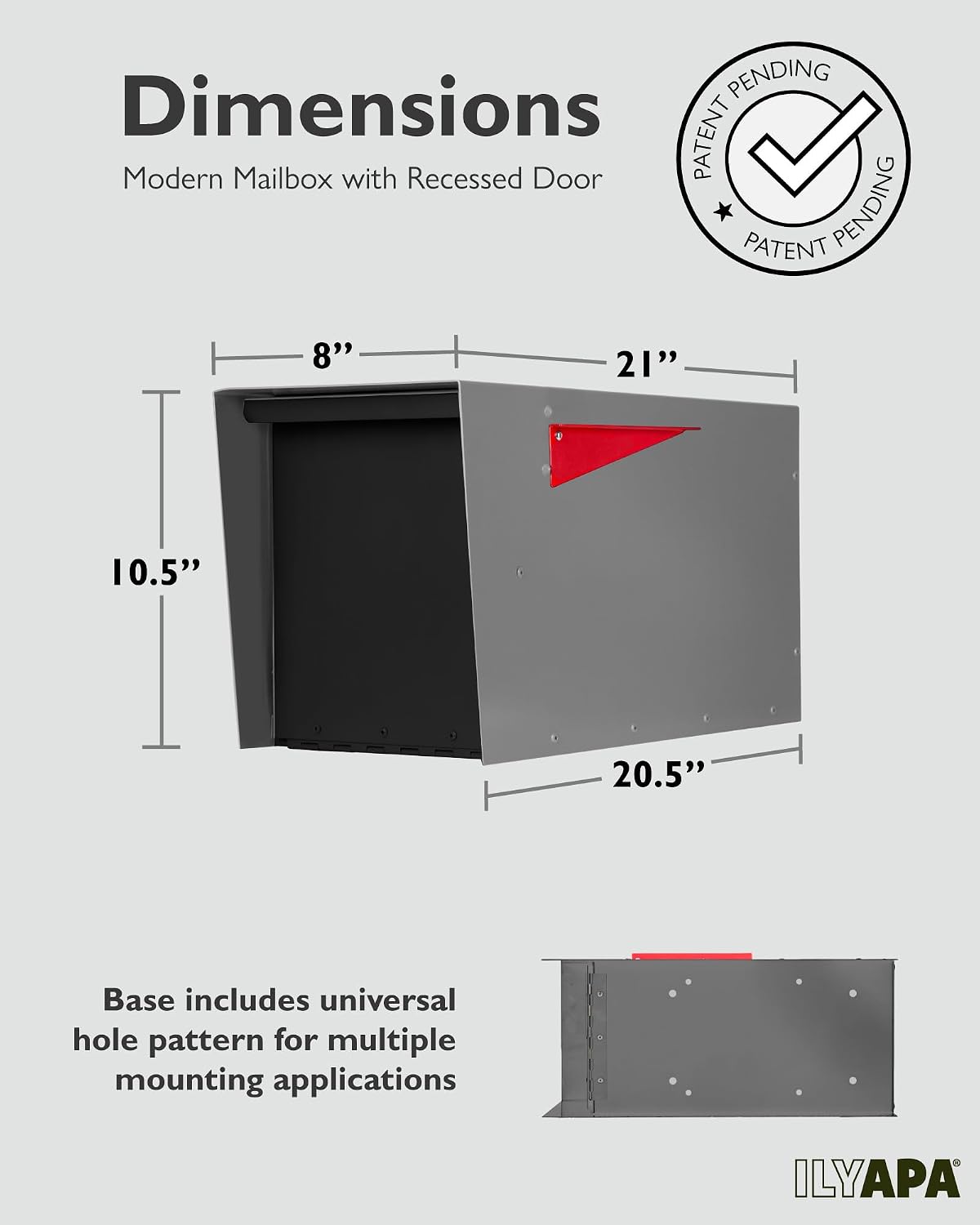 Buzón moderno para poste gris acero puerta magnética