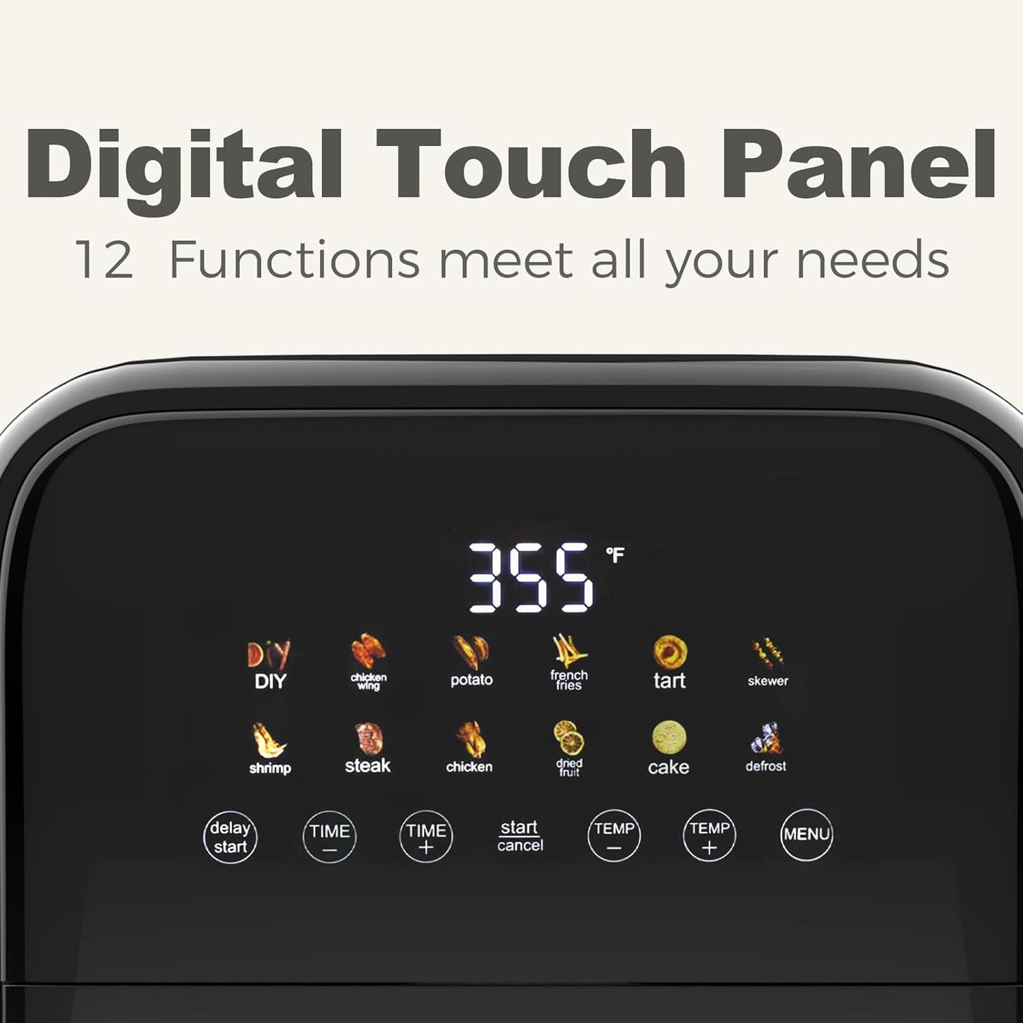 Freidora aire digital 12en1 7.5qt ventana negra