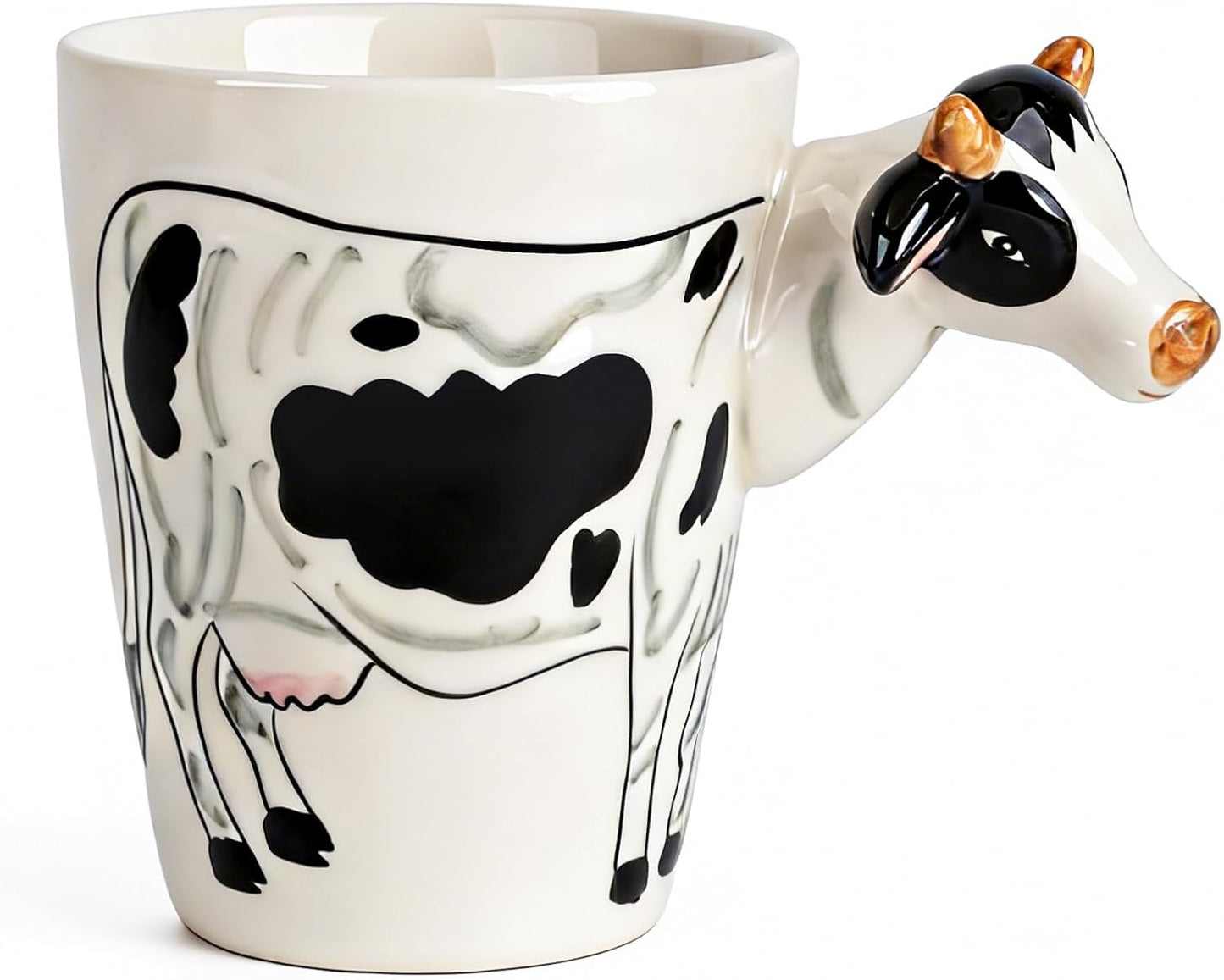 Taza cerámica 3D con mango vaca esculpida 14oz