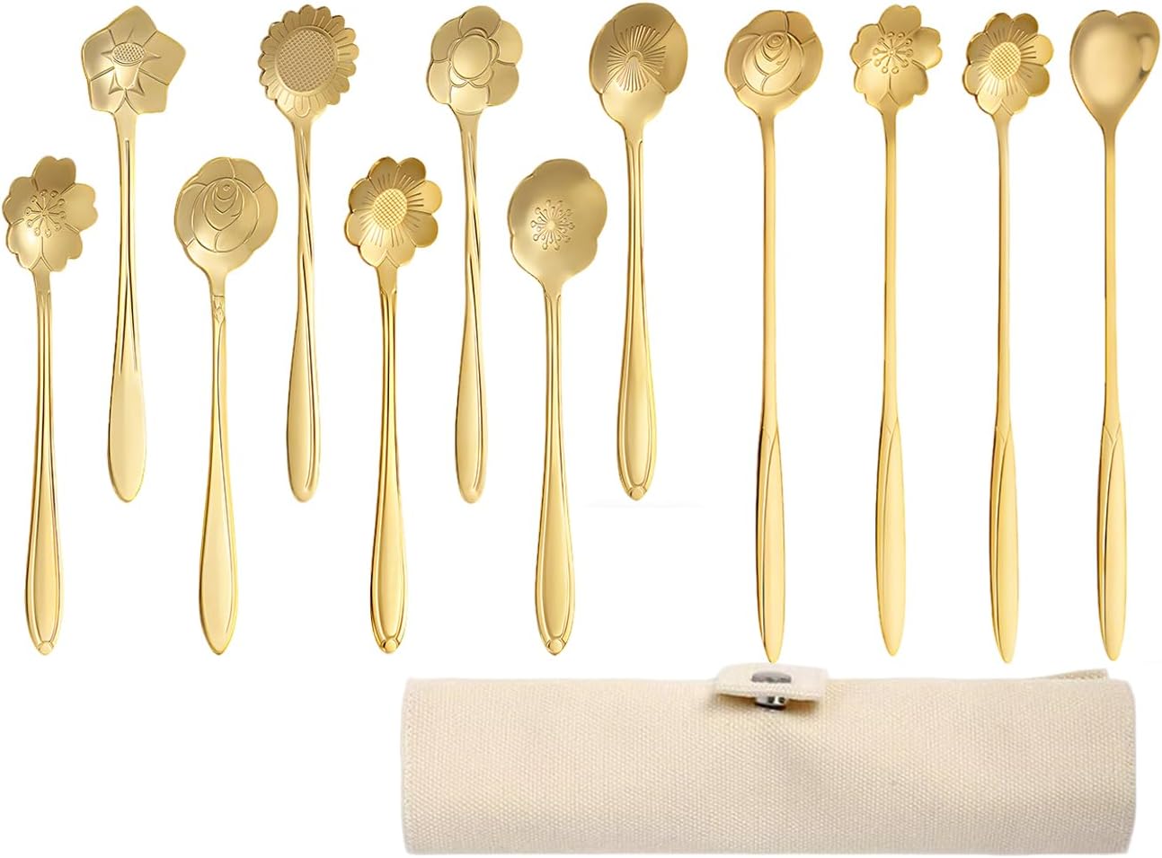 Set 12 Cucharas Té Cafetera con Bolsa Almacenamiento Acero Inox