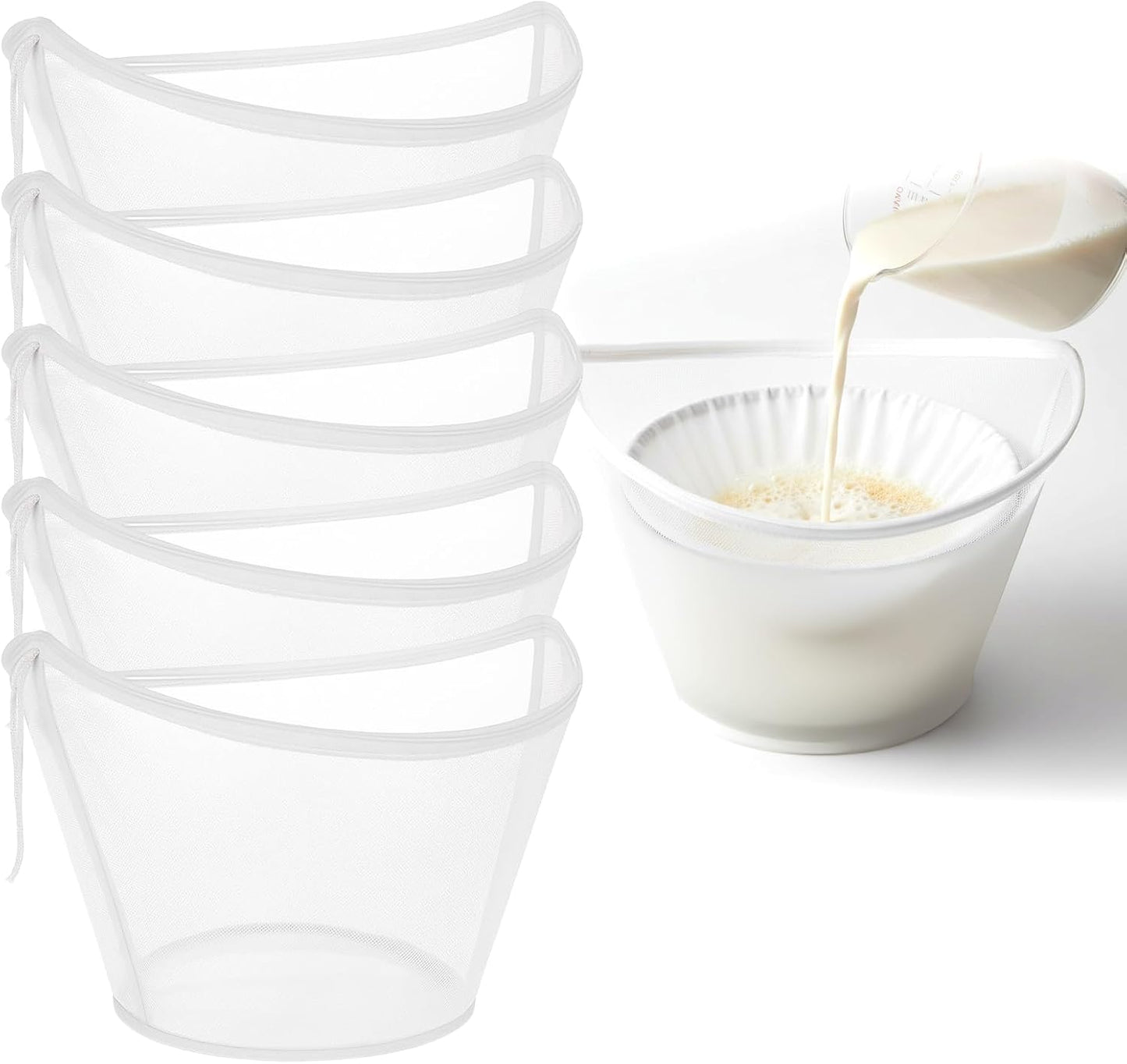 Bolsa de tela para colar queso en forma de cuenco, 5 unidades reutilizables para leche de nueces y jugos