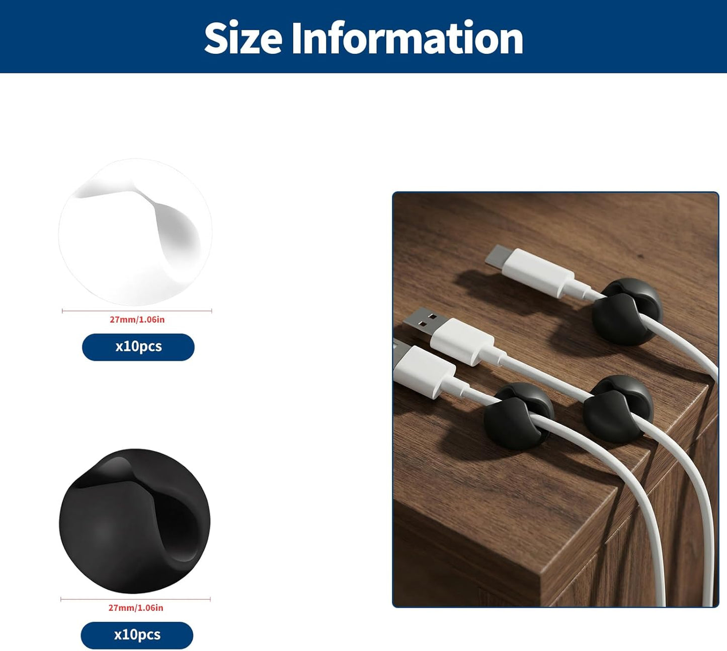 Set 20 Pzas Organizador Cables Adhesivo Negro Blanco