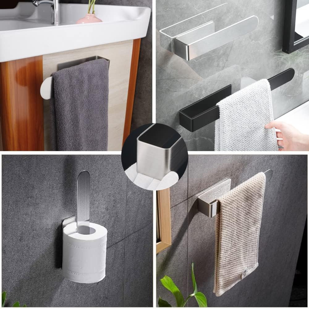 Toallero acero inox cepillado autoadhesivo baño plateado
