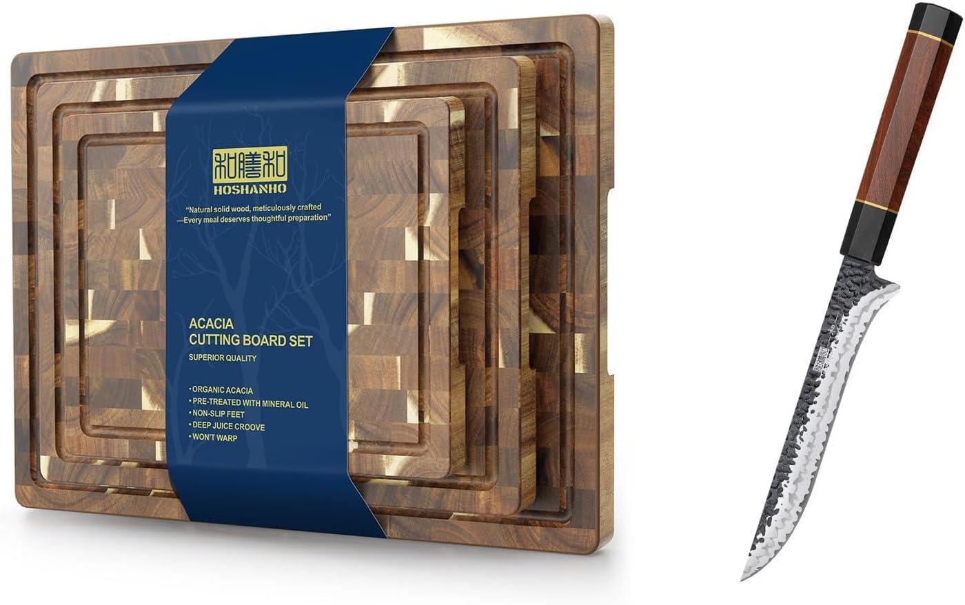 Set 3 Tablas Cortar Acacia Extra Grandes Cuchillo Filete 7pulg