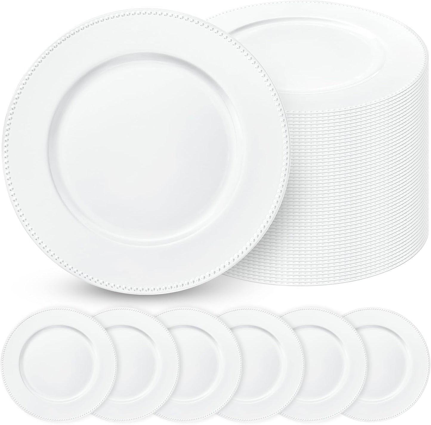 50 Platos Carga Blancos 13pulg Con Cuentas Redondos Bodas Eventos
