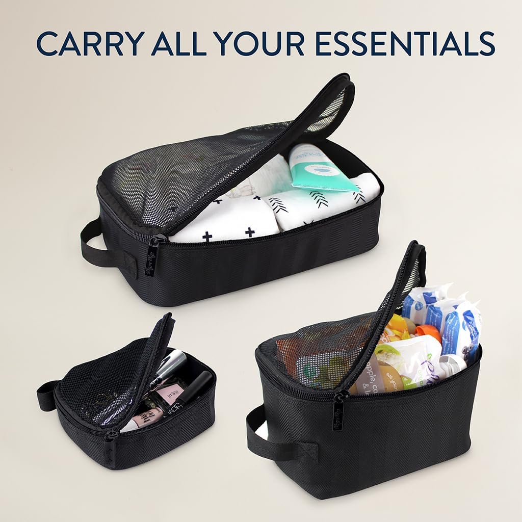 Set 3 Cubos Viaje con Malla Cremalleras Asa Tela Negro