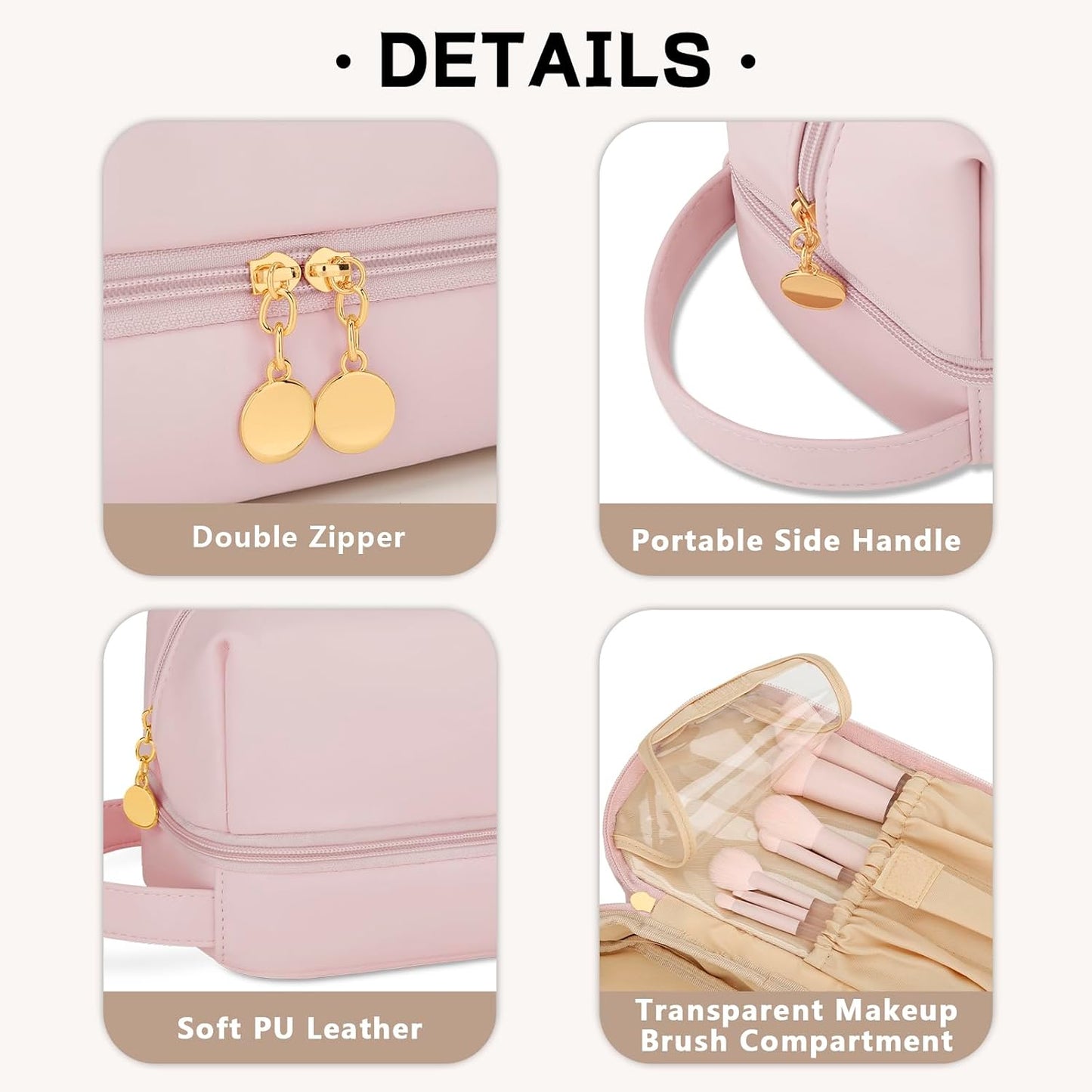Bolsa maquillaje mujer doble capa con organizador brochas colgante