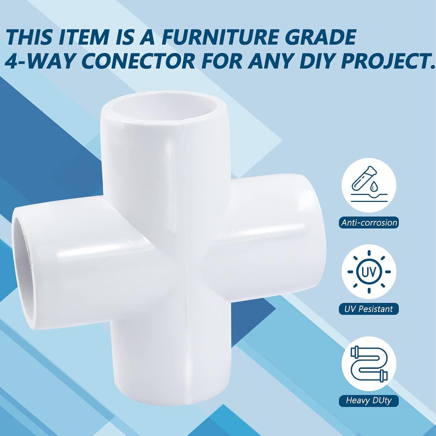 4 Conectores PVC 1/2pulg blanco para invernadero