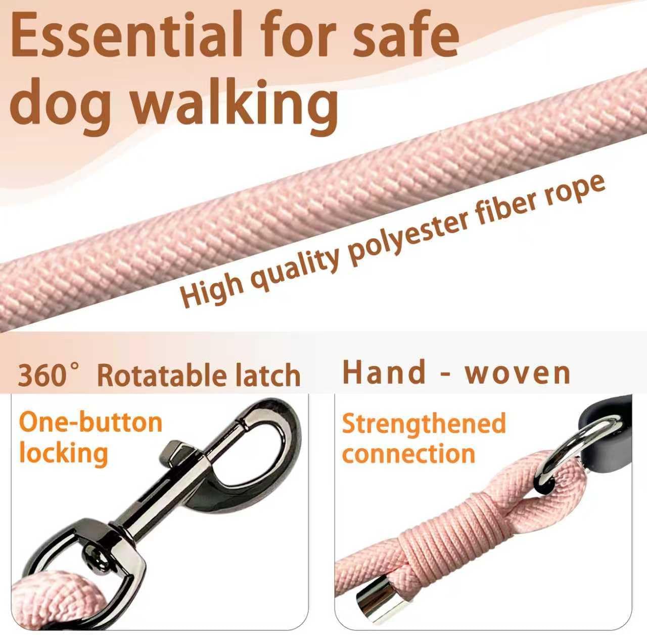 Correa perro 5ft resistente 440lb antideslizante hebilla 360