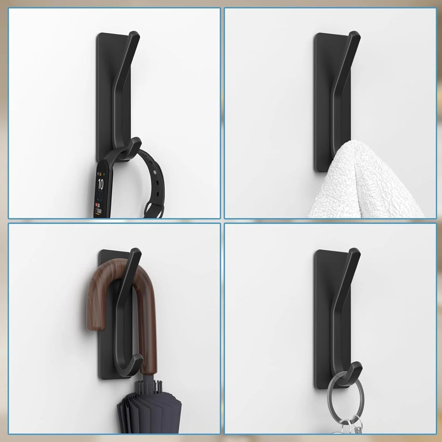 Ganchos adhesivos para pared 2 pzas negras mate resistente