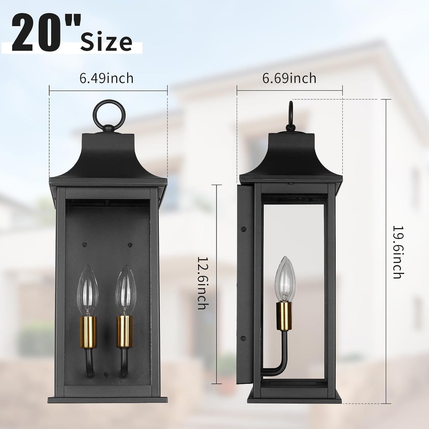 Farol pared exterior 20pulg 2 luces enchufe dorado